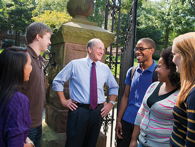 President Barchi talking to a group of students